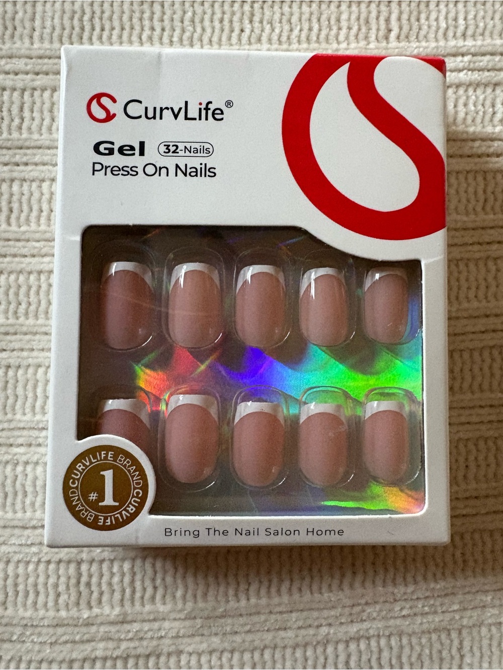 Curvlife Gel Press-On Nails in Nude with White Tip - 32 Pack